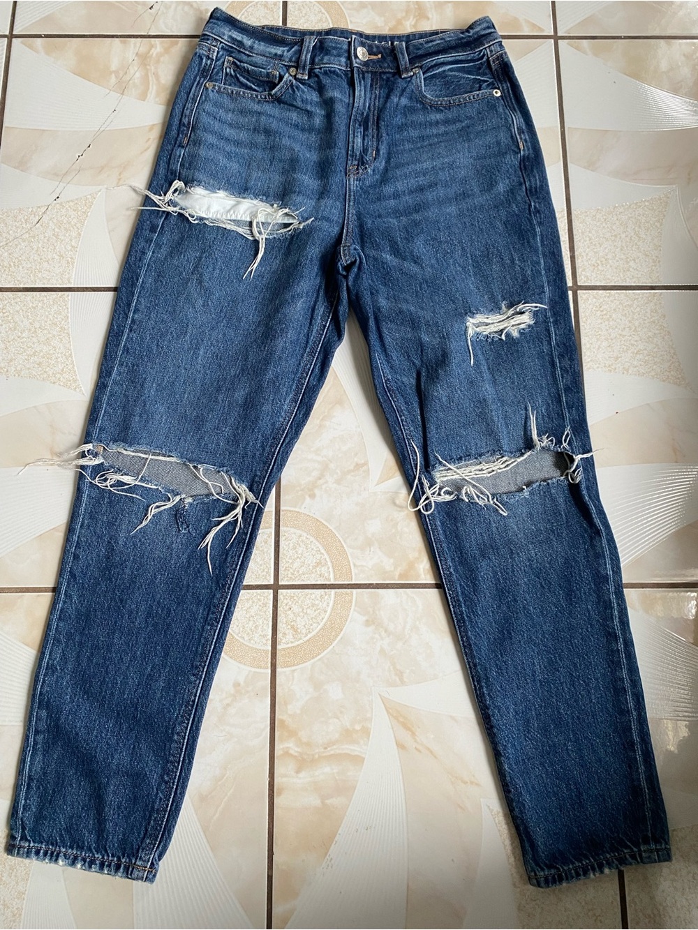 American Eagle Outfitters Dark Blue Distressed Boyfriend Jeans